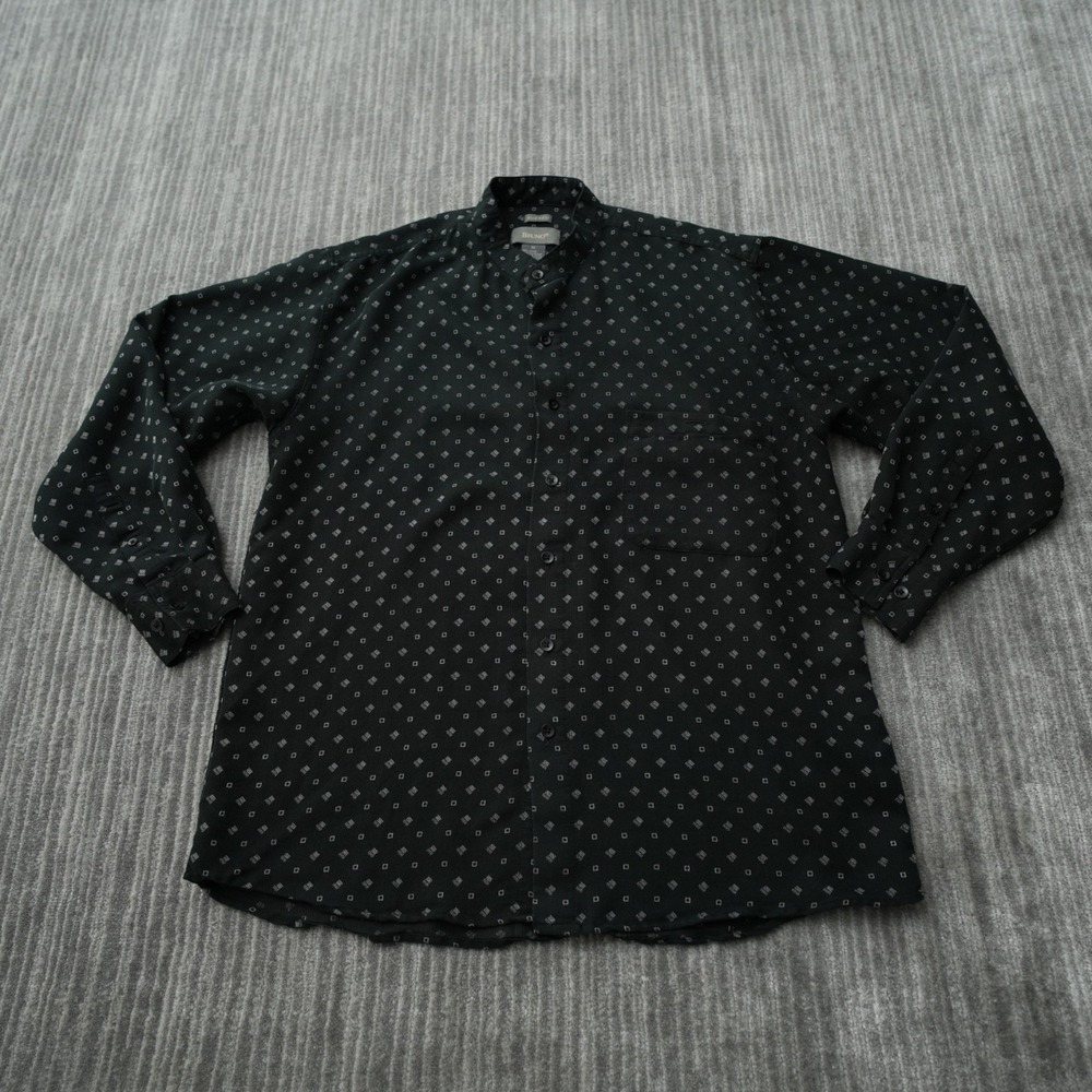 Bruno Sueded Shirt Men Black Button Up Pattern Long Sleeve Rayon Crew Medium